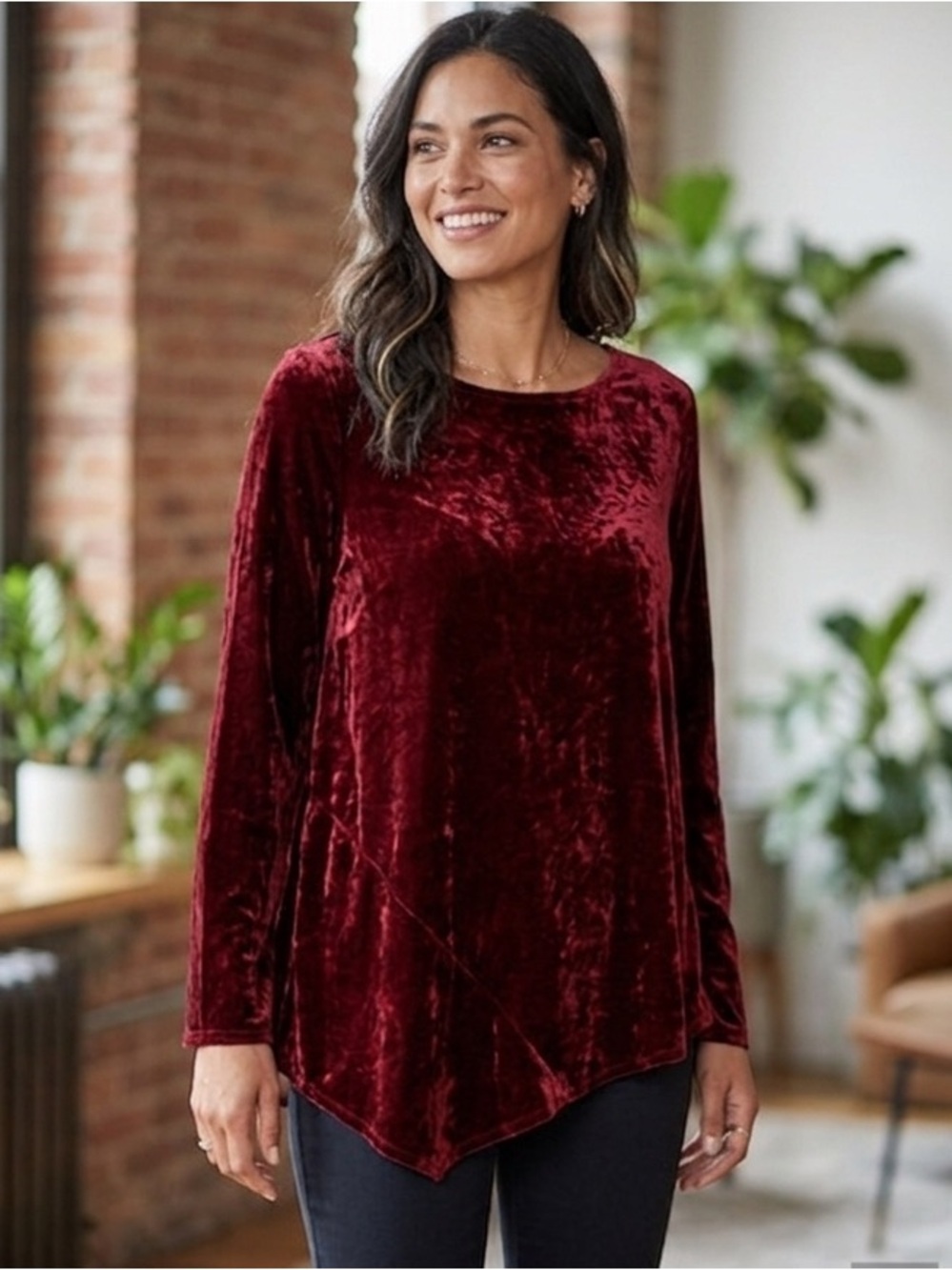 Bryn Walker Tunic Top S Red Crushed Velvet Silk Asymmetrical Hem Romantic Gothic